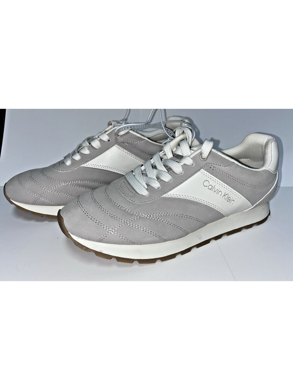 Calvin Klein Women's Sneakers Size 11 Taupe White Lace Up Gum Sole Casual Shoes